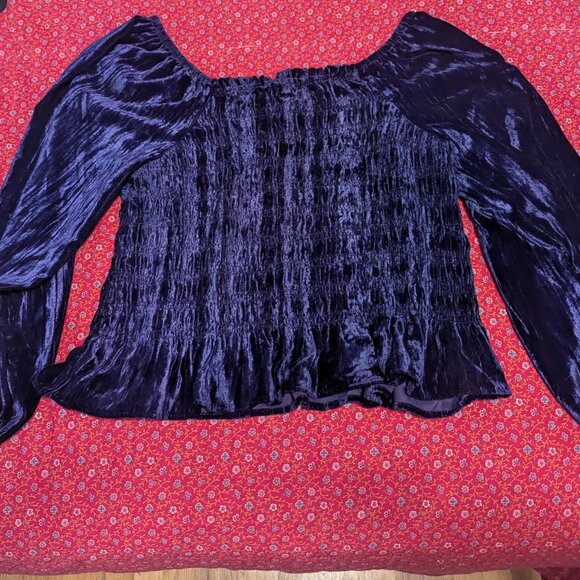 Maurices Velvet Smocked Blouson Sleeve Top Fairycore Whimsigoth Boho XL - Picture 5 of 5